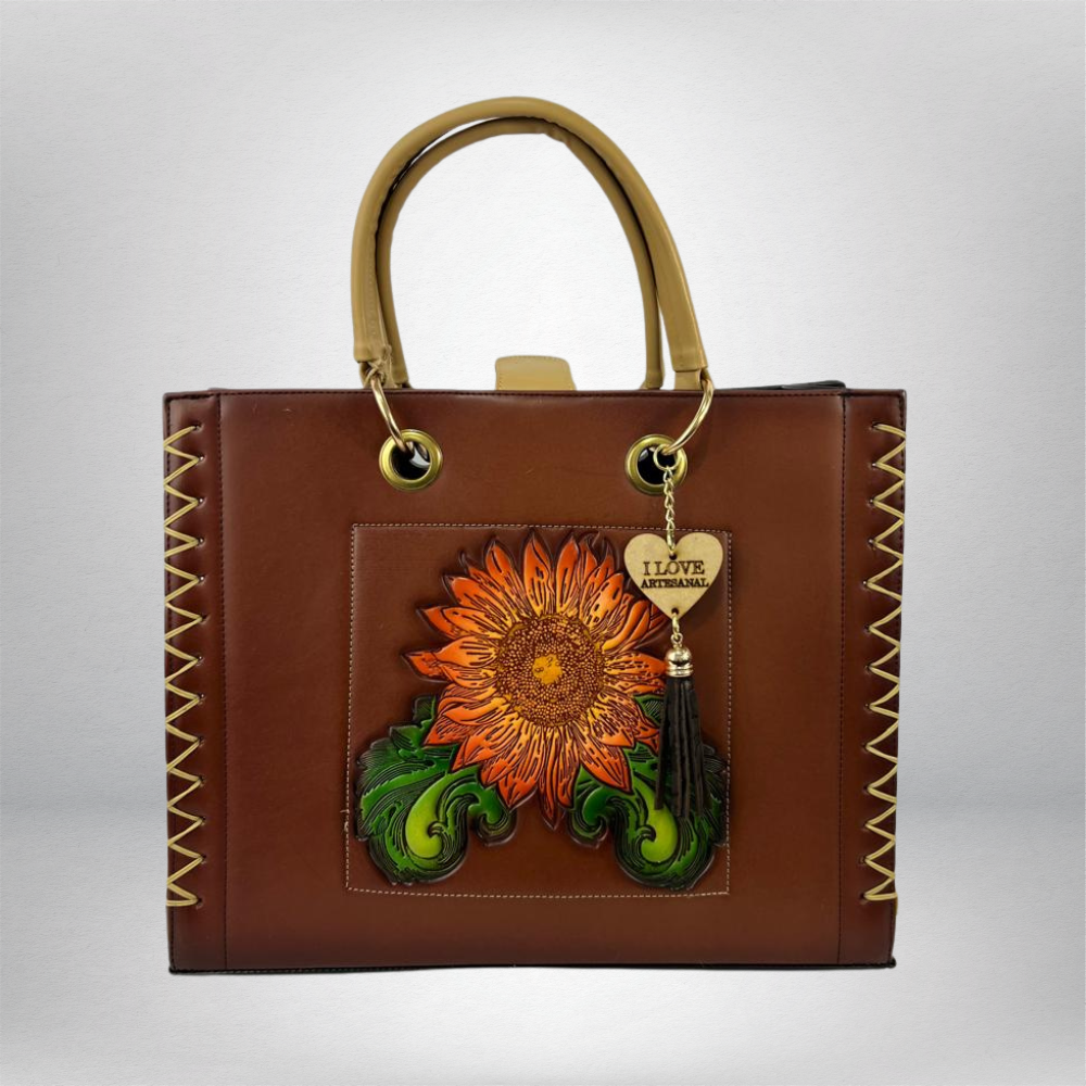 BOLSA VAQUETA COMBO FLOR NARANJA