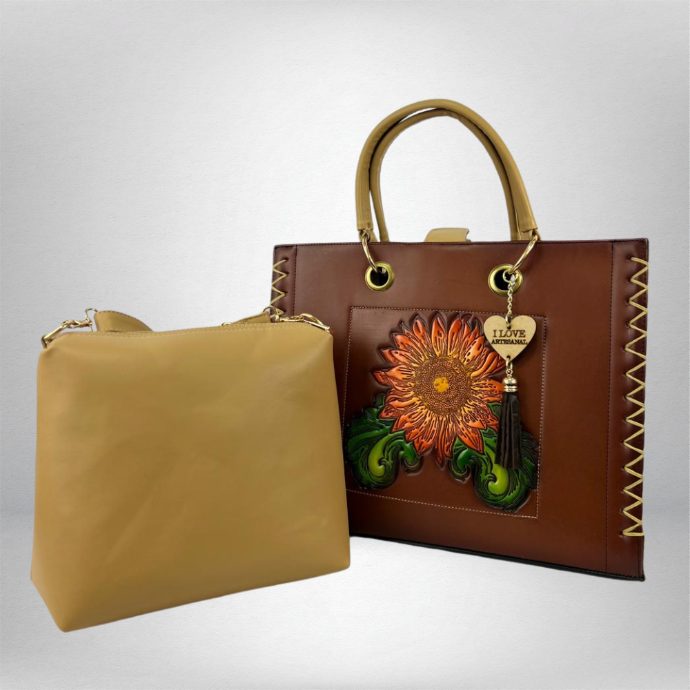 BOLSA VAQUETA COMBO FLOR NARANJA